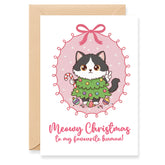 Black and White Cat Merry Christmas Card